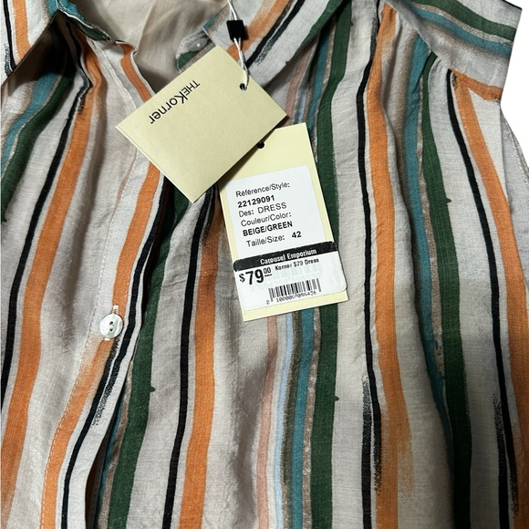 The Korner Sleeveless Stripe Shirt Dress Women’s L Beige Green Button Front NWT - Picture 8 of 8